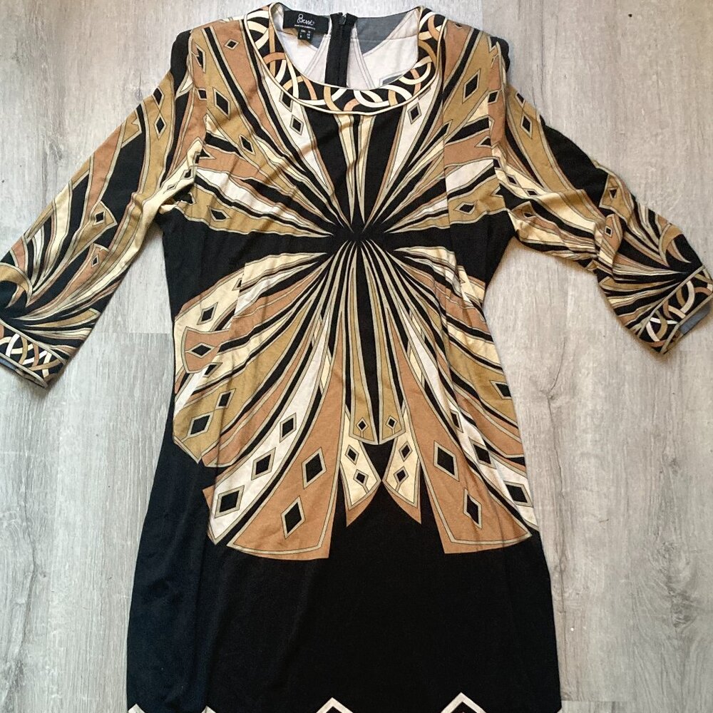 Sold BESSl/VINTAGE- SILK JERSEY 70’s PRINT SHIFT DRESS